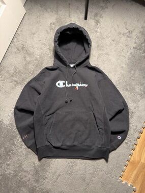 Champion Black Hoodie with Embroidered Script Logo